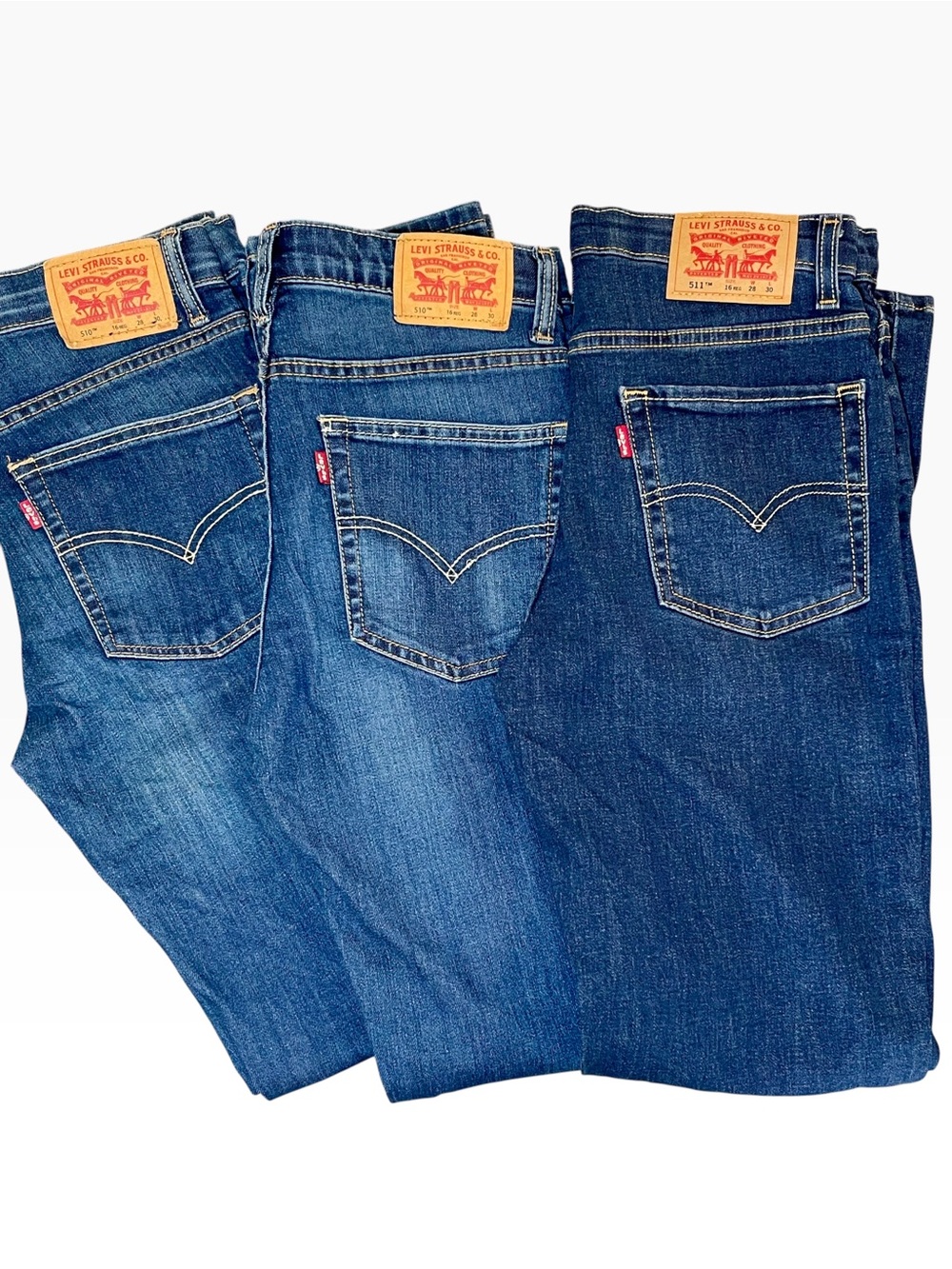 Levi's 3 Pair Bundle Girls 16 Reg 28x30 510 Skinny 511 Slim Jeans Blue Denim Set